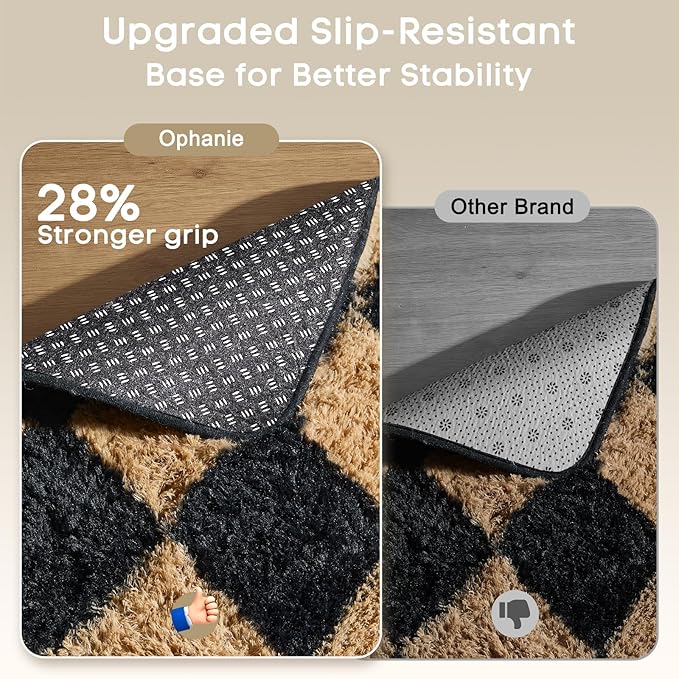 Ophanie Checkered Black & Beige Rhombus Rugs for Living Room Bedroom, Fluffy Soft Cute Fuzzy Area Rug, Plush Shaggy Bedside Floor 4x6 Furry Carpet for Kids Baby Teen Dorm Nursery Home Decor Aesthetic