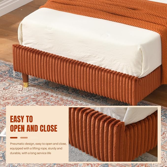 PINJU Twin Size Bed Frame, Upholstered Platform Bed with Modern Vertical Striped Wingback Headboard with Wooden Slats, Easy to Assemble No Noise Free (OCHER, Twin)