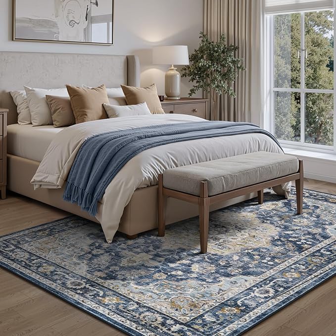 PADOOR 8X10 Area Rug,Rugs for Living Room,Soft Blue Rugs for Bedroom,Machine Washable Rug Non Slip Carpet for Dining Room Living Room Bedside Office