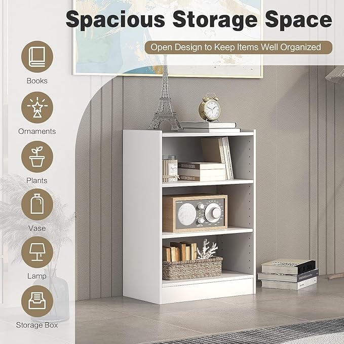 LOKO 3-Tier Open Bookcase Set of 2, Modern 3-Cube Bookshelf with 18-Position Adjustable Shelves & Anti-toppling Devices, Multipurpose Cubical Display Storage Organizer for Living Room Study (2, White)