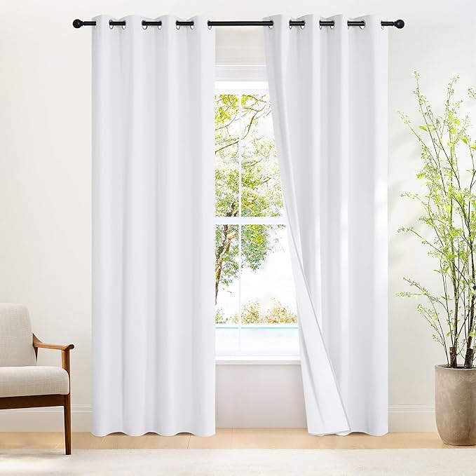 NICETOWN 100% Blackout Curtains 84 inches Long for Bedroom - Thermal Insulated Grommet Room Darkening Curtains for Living Room (1 Panel Set,Pure White, 52W x 84L)