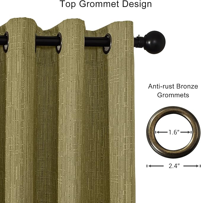 Jacquard Linen Curtains 63 inch Length 2 Panels Thick Faux Linen Blended Window Drapes Burlap Textured Curtains with Grommet for Living Room Bedroom Farmhouse (42x63 Olive Green) Natural