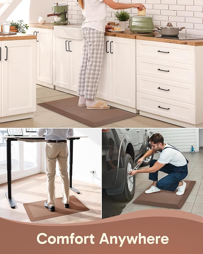 Ophanie Kitchen mats for Floor, 3/4 inch Thick, Kitchen Rugs, 20x48 Anti Fatigue Standing Cushioned Mat, Waterproof,Comfort Ergonomic mat for Office, Home, Sink, Brown Non-Slip Bottom