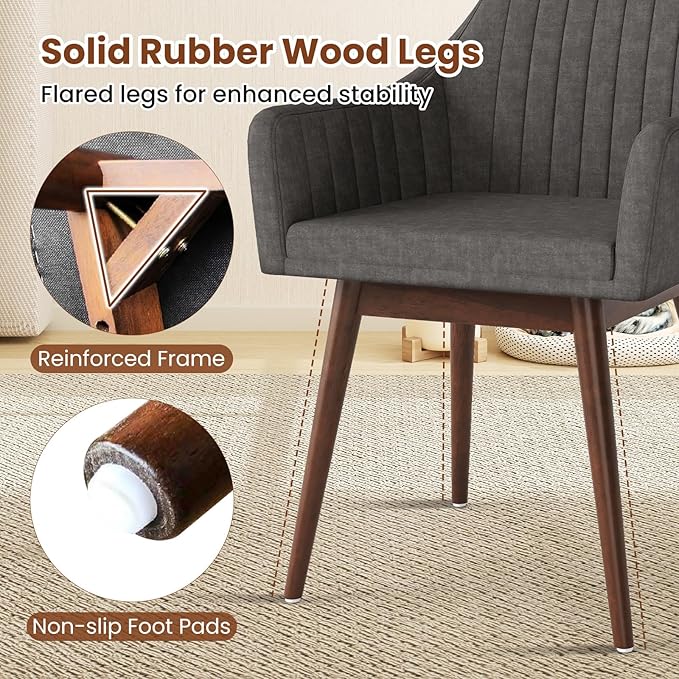 Giantex Upholstered Dining Chairs Set of 4, Mid Century Kitchen Chairs with Solid Wood Legs, Wrap-Around Backrest, Modern Accent Armchair for Living Room, Dining Room, Bedroom, Light Grey