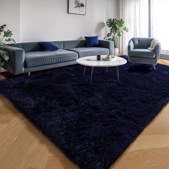PAGISOFE Dark Navy Blue Rugs for Living Room 5x8 Ft, Plush Area Rugs for Bedroom, Non-Shedding, Indoor Furry Floor Rugs for Nursery Playroom, Shag Carpet for Kids Room Decor Aesthetic, Dark Blue