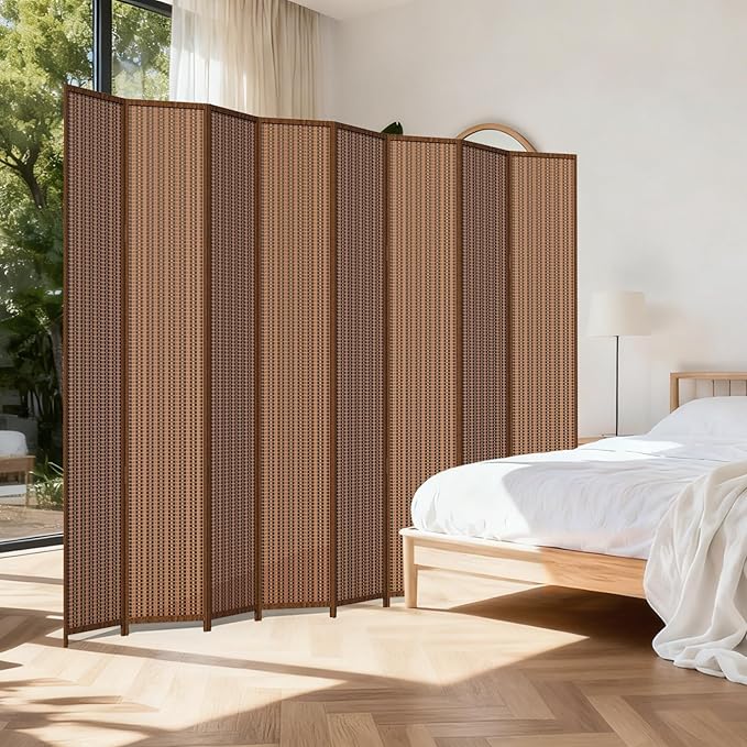8 Panel Room Divider and Extra Wide Folding Privacy Screen, 126" W x 67" H, Bamboo Room Divider for Room Separation