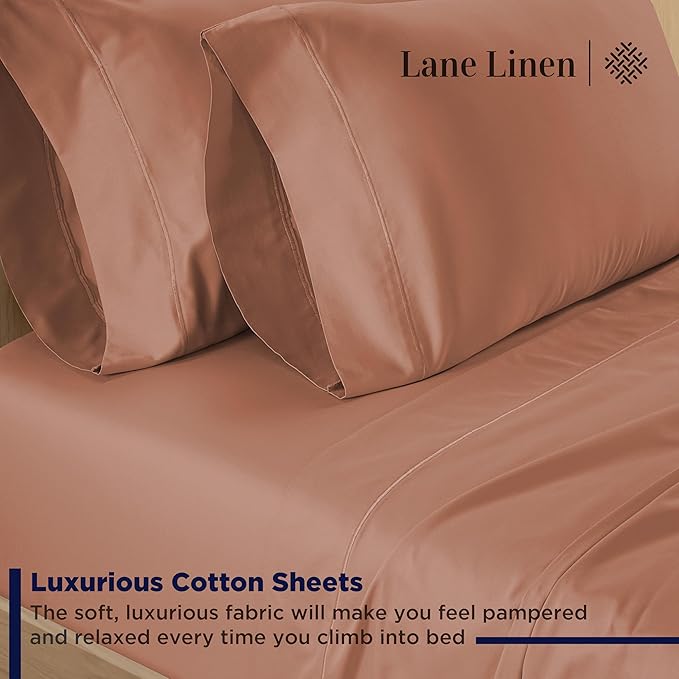 LANE LINEN Full Size Bed Sheets Set - 600 Thread Count Full Sheet Set - 100% Cotton Sheets Full Size Bed Set - Soft Cotton Bed Sheet Set - Sateen Weave Hotel Sheets - Luxury Full Sheet Set - Rose Dawn