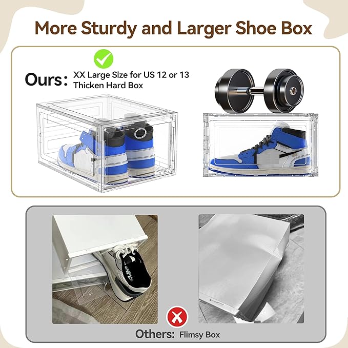 XX Large Clear Shoe Storage Box Organizer for Closet, 9 Pack Thicken Hard Plastic Stackable Shoe Sneaker Rack Display Case Container Bins Organizer, Easy Assembly, Clear