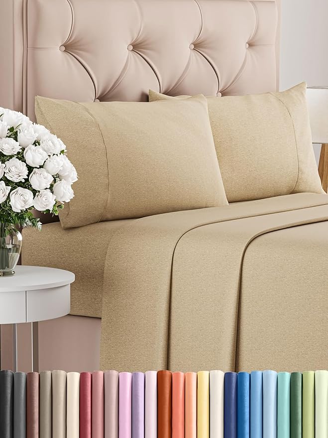 Twin XL Sheets Set 6 Piece - Includes 2 Pillowcases - Bed Sheets Twin XL - Soft Hotel Luxury Bedding - Cooling, Comfy & Breathable - 1 Flat & 1 Fitted & 2 Pillowcases w/ Deep Pockets - Heathered Tan
