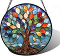 Stained Glass Window Hanging, Colorful Tree of Life Sun Catchers Glass Panel Blue Suncatcher Decor for Birthday for Women, Men, Wife, Aunt, and Mom 6.3 in