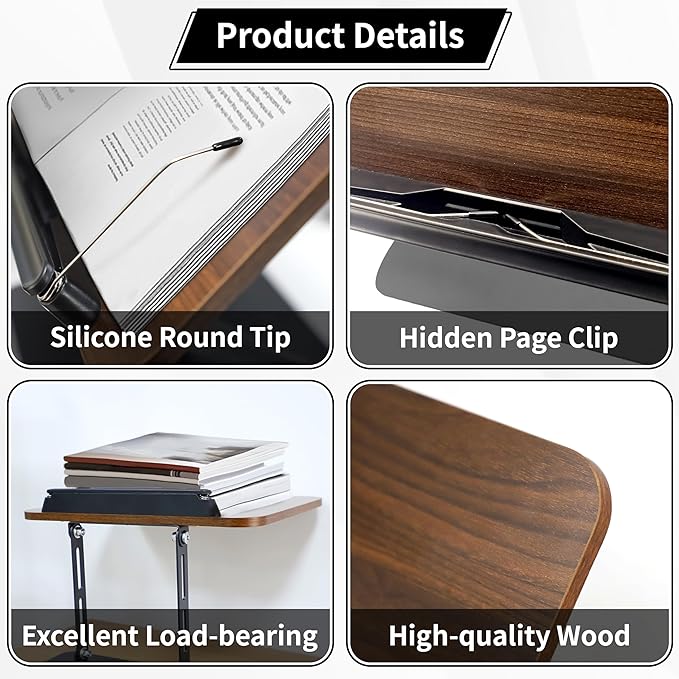 New Upgrade Book Stand for Reading, Book Holder with 360° Swivel Base, Adjustable Height & Angle Cookbook Stand, Foldable Recipe Book Holder for Kitchen, Textbook, Music Stand, Lightweight & Portable