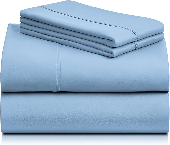 LuxClub 4 PC Queen Sheet Set, Deep Pockets Wrinkle Free Cooling Bed Sheets Hotel Bedding for Women, Men, Includes 1 Fitted Sheet, 1 Flat Sheet and 2 Pillowcases-Silky Soft Sky