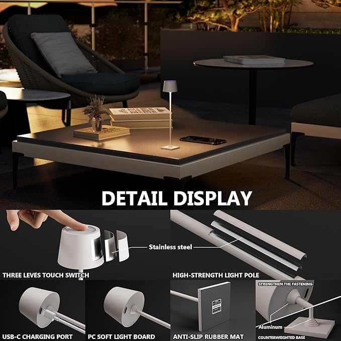 Modern LED Color-Changing Cordless Table lamp, 7 Colors, metal Shade, Touch control with sleep mode for Restaurant, Bedroom, Outdoor Camping, Coffee Shop, Night Light, Rechargeable (Greige 1PACK)