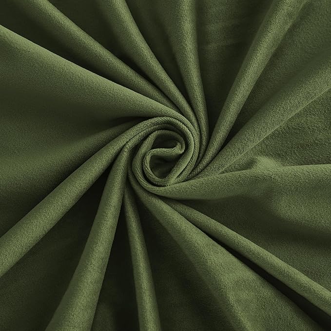 RYB HOME Velvet Curtains 72 inches Length, Back Tab & Rod Pocket Soft Fabric Curtains & Drapes for Home Office Attic Cafe Basement, Olive Green, W 52 x L 72, 2 Panels Set