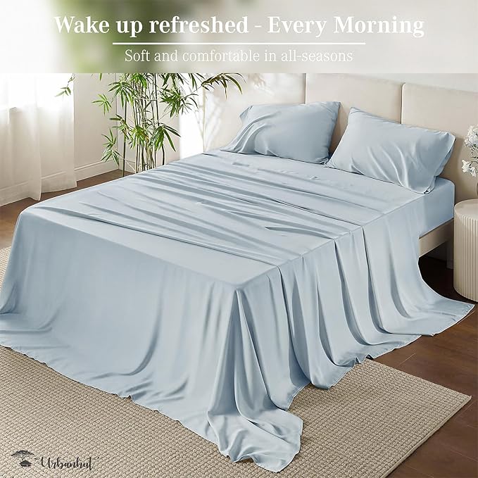 URBANHUT 800 Thread Count 100% Cotton Full Size Sheets, Luxury 4 Piece Full Bedsheets, Hotel Sheets Sateen Finish - Better Than Egyptian, 16" Elasticized Deep Pocket - Light Blue