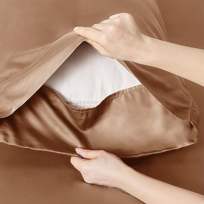 Bedsure Cooling Sheets Twin XL, Rayon Derived from Bamboo, Breathable & Soft Twin XL Sheet Sets, Deep Pocket Up to 16 Inches, Hotel Luxury Silky Dorm Bedding for Hot Sleepers, Khaki