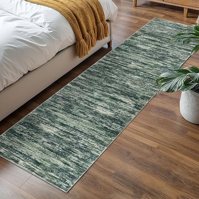 2x7 Modern Abstract Runner Rug for Hallways, Dark Green Super Soft Hallway Decor Kitchen Rugs with Non-Slip, Non-Shedding Washable Rug for Hallways Entryway Bedroom Indoor