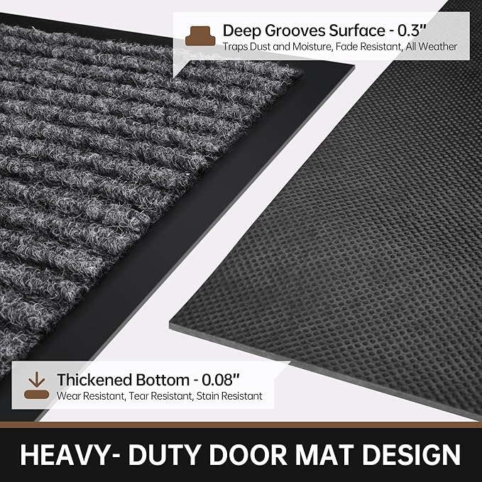 Front Door Mat, 72" x 24" Heavy Duty Indoor Outdoor Doormat, Non-Slip Welcome Mats for Entryway, Rubber Backing Low Profile Commercial Door Mats