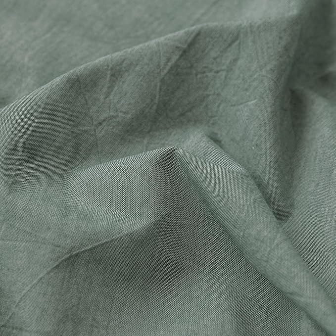 MooMee Fitted Bottom Sheet Only 100% Washed Cotton Linen Like Textured Breathable Durable Soft Comfy Deep Pocket Fits Mattress up to 17" (Heathered Green, Twin)