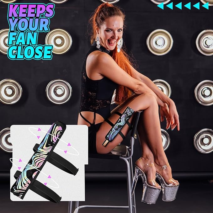 Summer Rave Fan Thigh Holster Rave Fan Holder Folding Hand Pouch Foldable Sleeves with Waist Belt for Thigh Party