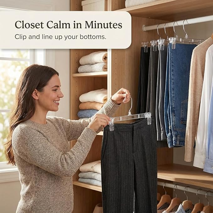 DEILSY™ Pants Hangers with Clips – Space Saving Pants Hangers - Stylish Jeans Hangers for Closet Organization - Durable Hangers for Pants, Skirts, Jeans, Shorts, Trousers - 30 Pack