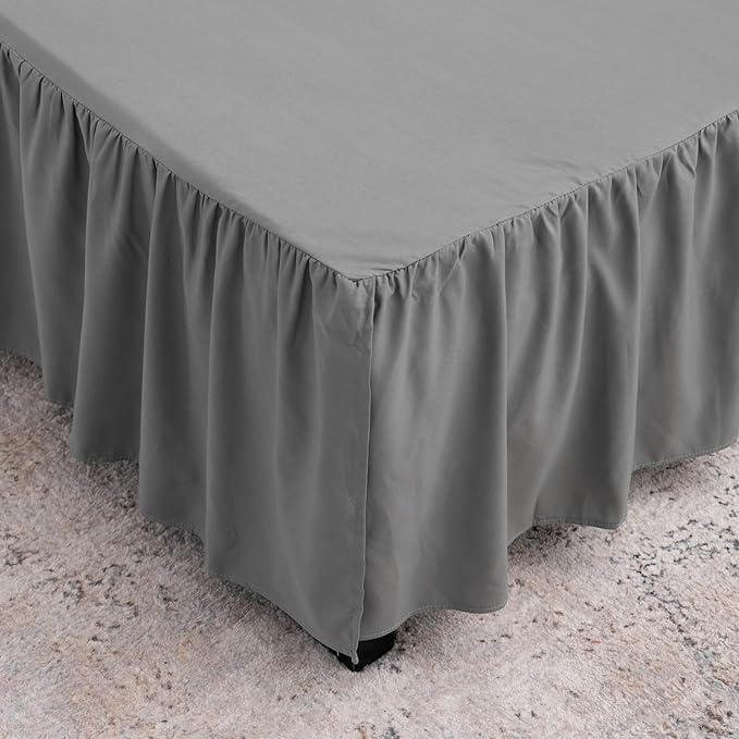 Grey Bed Skirt Full Size Ruffled Bed Skirt with Split Corners, 16 Inch Drop Dust Ruffle Bed Skirts with Platform, Grey