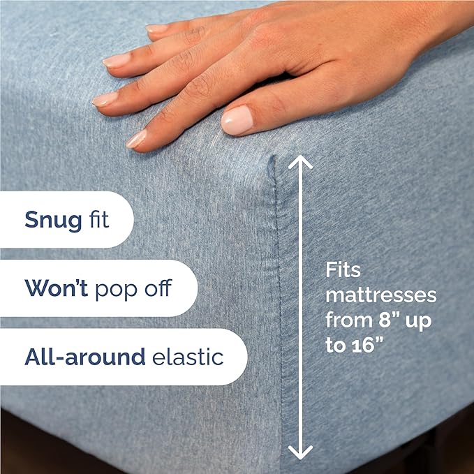 Twin XL 4 Piece Sheet Set - Cooling & Breathable - Hotel Luxury Bedding, Includes Fitted Sheet for Women, Men, Kids & Teens - 1 Flat, 1 Fitted Sheet, 2 Pillowcases w/Deep Pockets - Heathered Blue