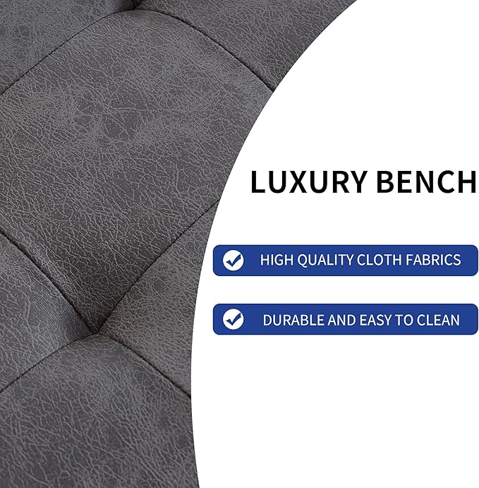 JIEXI 45.3'' Upholstered Quality Cloth Fabrics Bench with Metal Leg, Button Tufted Design Footstool, Waiting Bedroom Room Reception Bench, Office Chair, for Entryway and Kitchen