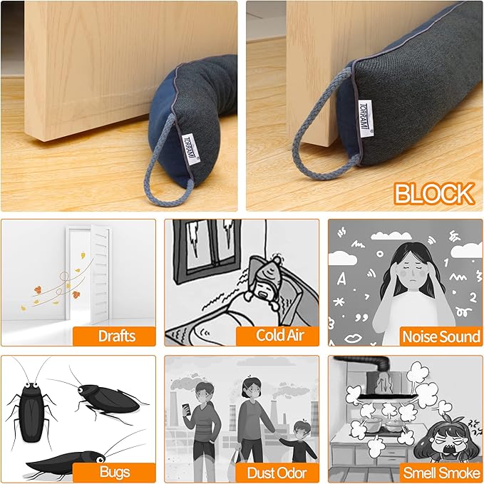 TORRAMI 38" Door Draft Stopper Under Bottom Insulation Noise Air Stopper 2.0LB,Draft Stopper Guard Seal for Doors and Windows - Dark Blue