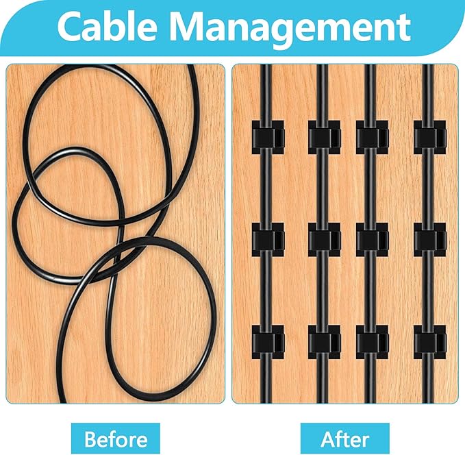 Abnii 100PCS Adhesive Cable Clips, Wire Holder Organizer Cord Management, Cable Staples Outdoor Strong Cord Clips for Wall, Desk, Christmas Lights, String Lights, TV PC Ethernet Cable, Black Small