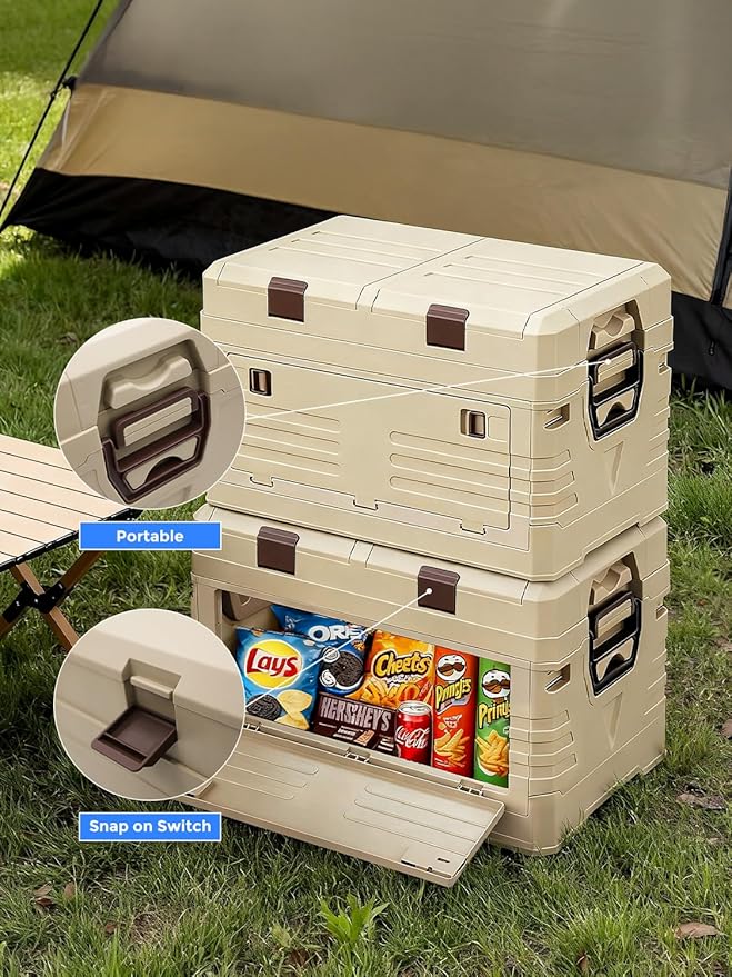 Greenery 60L Collapsible Box with handles, Double-Layer Storage Box with Lids ideal for Camping, Daily Items, Snacks, Clothing storage, Tools