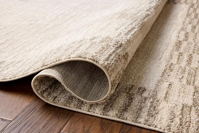 Loloi Chris Loves Julia Calvin Collection CLV-04 Ivory/Pebble 2'-7" x 10'-0" Runner Rug Checkered Neutral Soft Living Room Bedroom Carpet