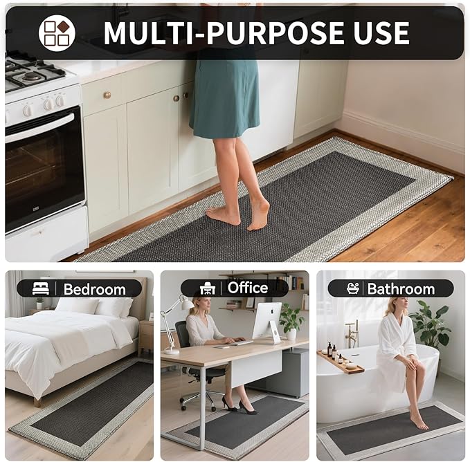 Kitchen Mats for Floor, Super Absorbent Kitchen Rugs Non Slip Washable, Soft Braided Kitchen Runner Rug, Standing Mat Kitchen Sink Mat, Easy to Clean, Black 17x47
