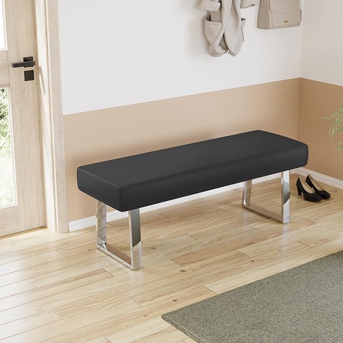 JIEXI Bedroom Bench Bed end upholstered Bench Indoor Corner Small Footstool with Metal Legs, for Kitchen entryway Dining Room and Living Room Window