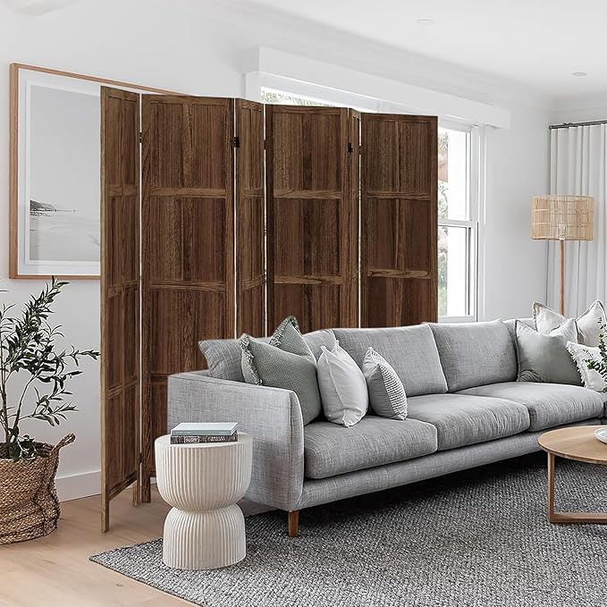 6 Panel Room Divider, 5.6Ft Wood Room Dividers and Folding Privacy Screens, Room Divider Wall Freestanding Room Partitions, Room Dividers Screen for Home Office Bedroom, Dark Brown