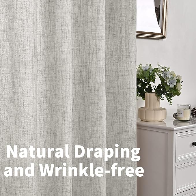 YoungsTex Light Grey Linen Curtains 48 Inch Length, Short Light Filtering Drapes Semi Sheer with Bronze Grommet Lightweight for Bedroom Living Room Windows, 42 x 48 Inch, 2 Panels