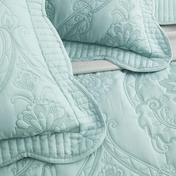 CHIXIN Microfiber King Pillow Shams Set of 2 - Quilted Decorative Pillow Covers - Seaglass - Size (20" x 36")