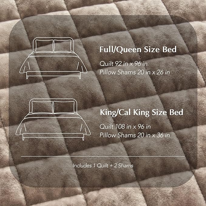 RECYCO Luxury Velvet Quilt Queen Size Bedding Set, Ultra Soft Velvet Comforter Set, Lightweight Quilted Channel Box Stitch Oversized Bedspread Coverlet for All Season, with 2 Shams, Natural Tan