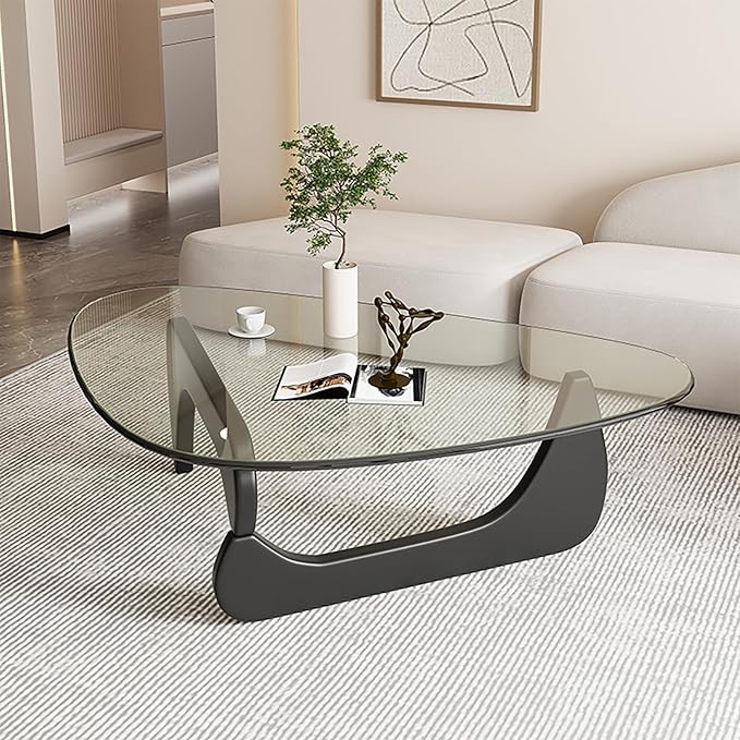 Modern Glass Coffee Table, Mid Century Small Coffee Table, Coffee Table for Living Room,Suitable for Bedroom Living Room Reception Office Tables (Black/Transparent, Small)