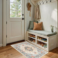 Area Rugs 2'x4' Washable Non-Slip, Floral Vintage Distress Print Pattern Medallion Carpet for Living Room Bedroom Dining Room, Beige Navy Blue Orange Colorful