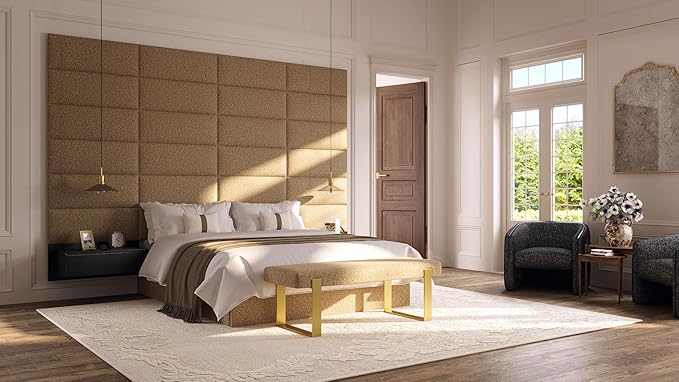 VANT Upholstered Bed Bench - Velvet Sand Storm - Matte Black - Contemporary Modern, Bedroom Bench Seat, Hallway, or Entryway