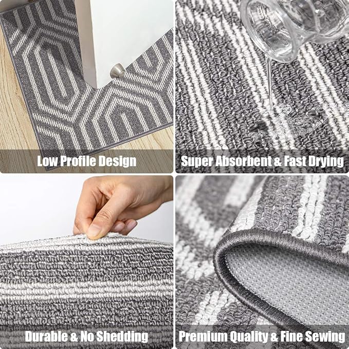 Indoor Doormat 20"x 32", Absorbent Front Back Door Mat, Rubber Backing Non Slip Floor Mats Inside Mud Dirt Trapper Outside Entrance Door Rug Carpet, Machine Washable Low Profile - Grey Time Cloister