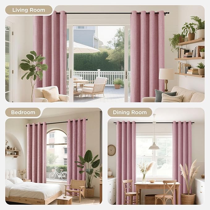 Joydeco Blackout Curtains 63 Inches Long 2 Panels Burg, Room Darkening Curtains for Bedroom, 100% Black Out Textured Thermal Drapes Privacy Protection 2 Panels Set(W52 x L63 Inch, Pink)