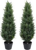 Artificial Topiary Cedar Trees 3FT Tall, Outdoor Indoor Faux Pine Shrubs Plants, Realistic Fake Plants Front Porch Decor, for Front Porch Decor Patio Offices Living Room, Set of 2