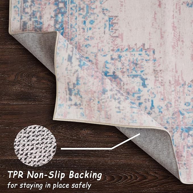 vivorug Runner Rug 2'x7' Machine Washable Non-Slip Runners for Hallways Kitchen Entryway Laundry Room Vintage-Inspired Carpet Hallway Runner Pink