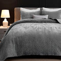 Powdion Velvet Quilt Queen Size, Oversized Bedspread Quilted Bedding Set, Luxurious Coverlet Set Lightweight Velvet Comforter for All Season with Pillow Shams Charcoal Gray, Striped Queen 90x96