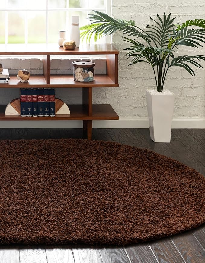 Unique Loom Solid Shag Collection Area Rug (3' 3" x 5' 3" Oval, Chocolate Brown)