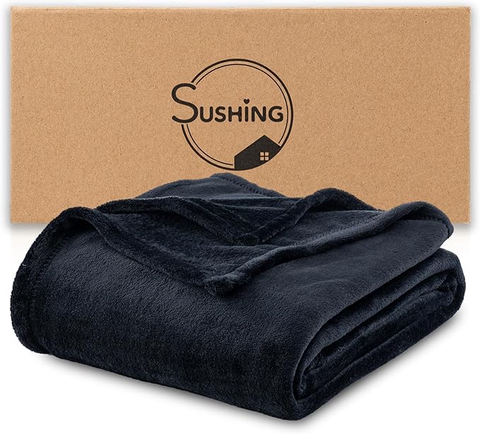 Luxury Fleece Warm Throw Blanket, Soft Lightweight Velvety Plush Throw for Couch and Bed, Cozy Comfy for All Seasons(Black, 50×70 Inches)