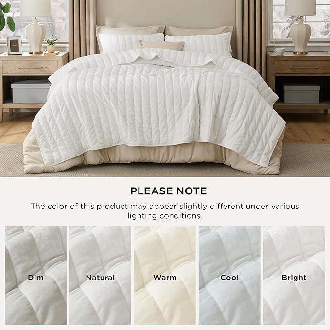 Bedsure Velvet Quilt King Size Set - 108"x96" Lightweight Velvet Comforter King, Oversized Luxury Bedspread Coverlet, Ultra-Soft Winter Bedding Set with 2 Pillow Shams, Cream White