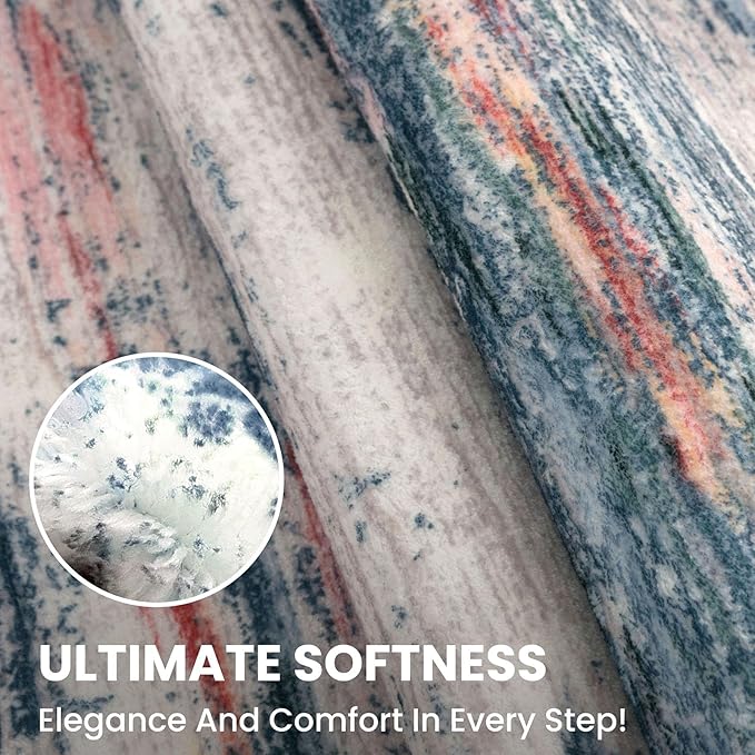 3x5 Modern Abstract Area Rug for Entryway, Teal Blue Peach Gray Multi Super Soft Washable Rug with Non-Slip, Low-Pile Door Mat Indoor for Living Room Bedroom, Living Carpet with Non-Shedding
